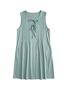 NWOT | Sage Green Pleated Shift Dress | Side Pockets | Tie Neck | Large